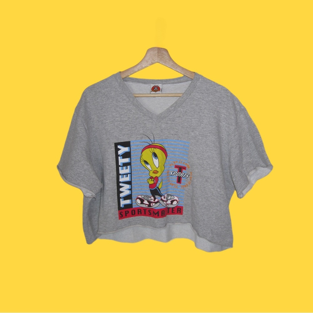 1998 Looney Tunes Tweety Bird Sports Master Grey Women's Crop Top -XL